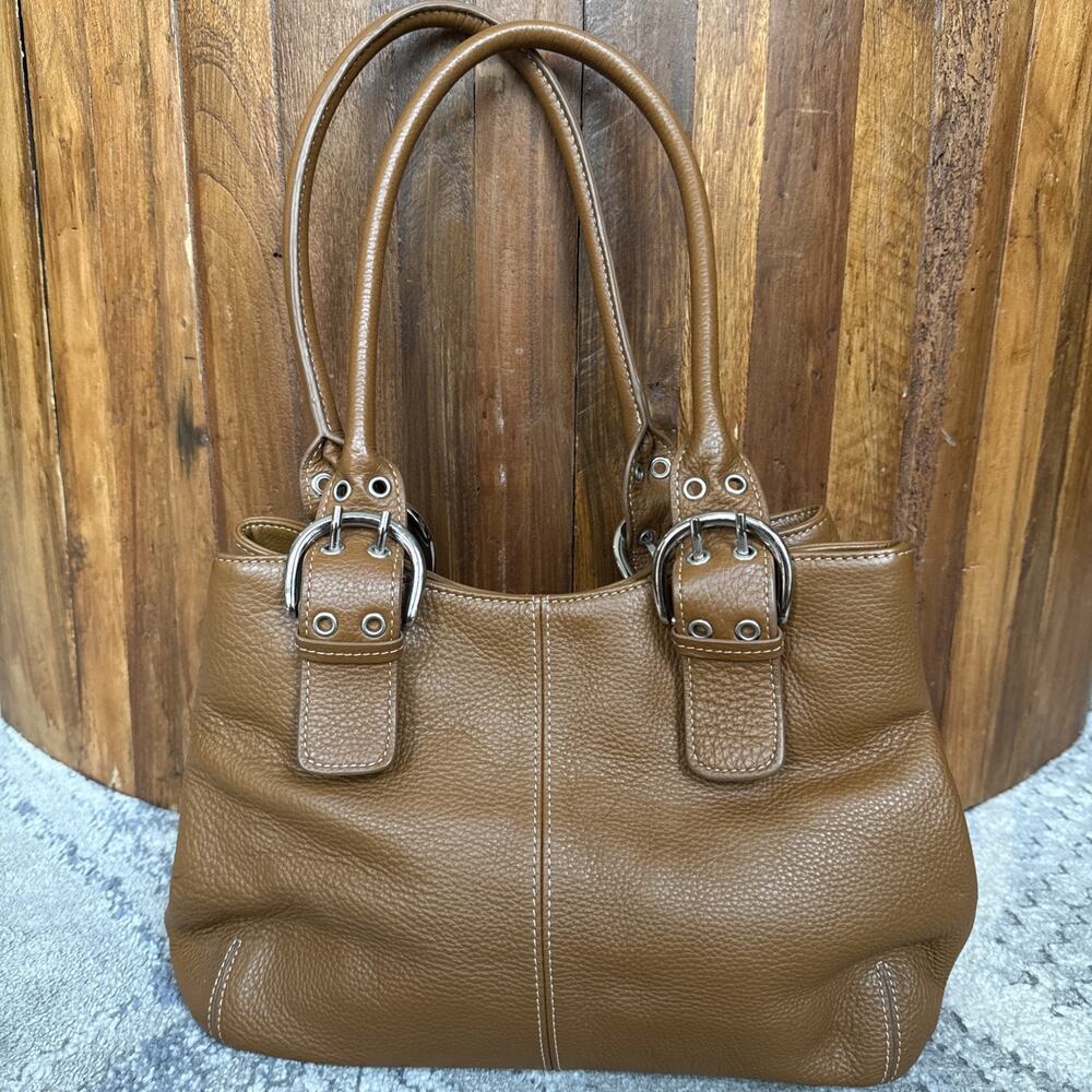 TIGNANELLO Satchel Hand Bag Purse Brown Tan Pebbled Leather Double Handles Y2K X